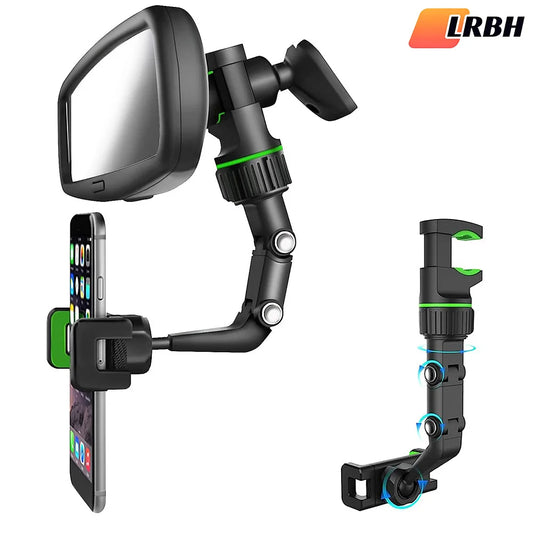 Rotativo e retrátil espelho retrovisor telefone titular, montagem do telefone do carro, multifuncional espelho retrovisor titular para todos os carros, 360 °