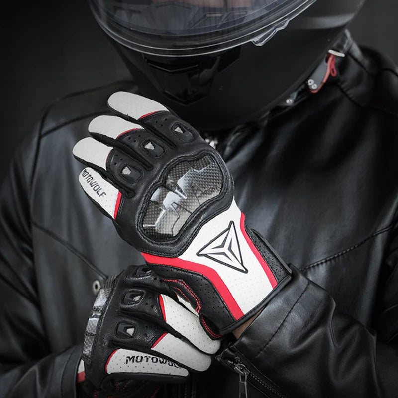 Luvas de couro para motociclismo masculino, equipamento protetor, respirável, verão, motocicleta, moto, motocross, ciclismo
