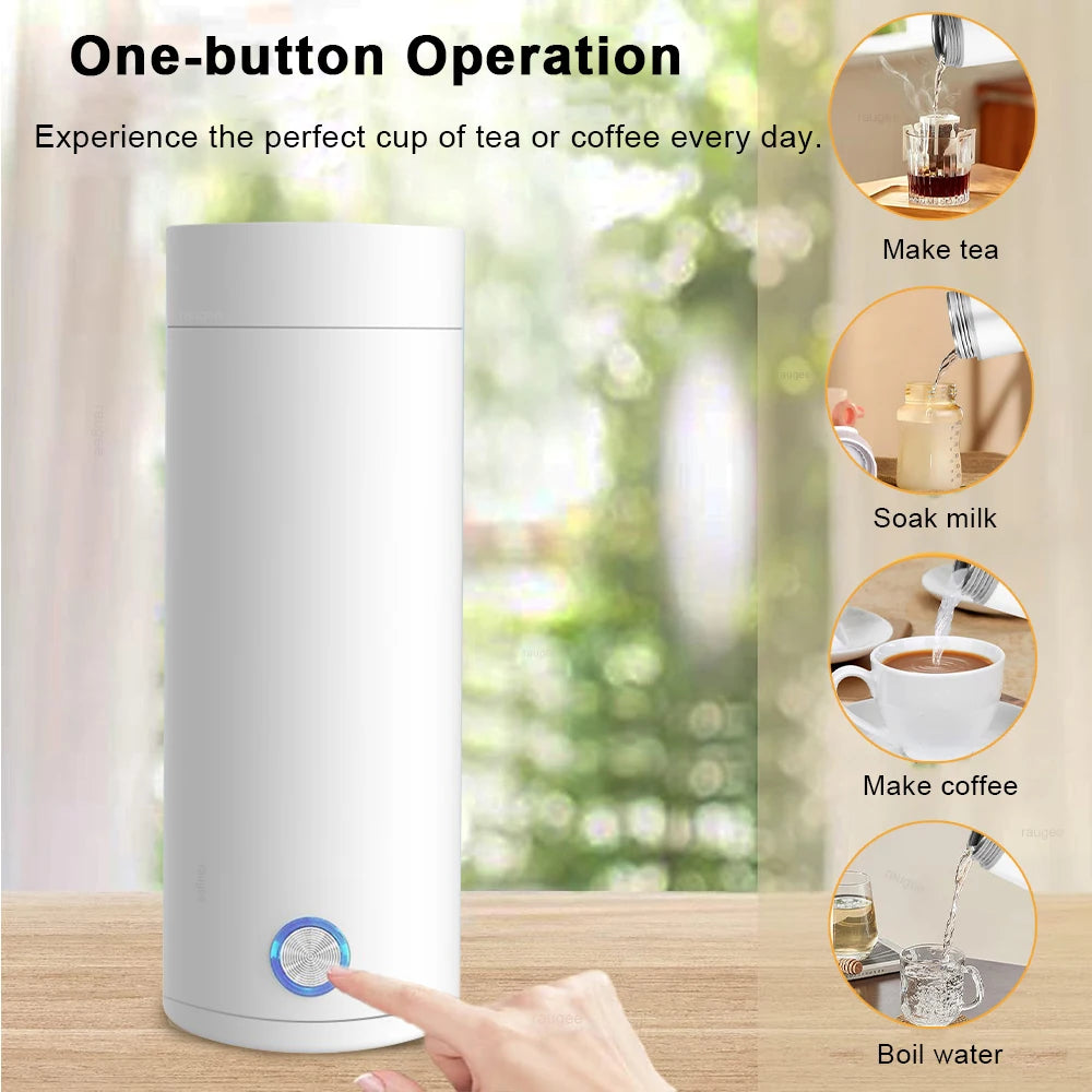 Chaleira elétrica portátil para viagem, chaleira térmica de ebulição rápida para chá e café 304 aço inoxidável mini aquecedor de leite para bebê