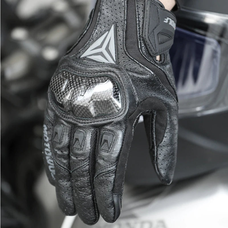 Luvas de couro para motociclismo masculino, equipamento protetor, respirável, verão, motocicleta, moto, motocross, ciclismo