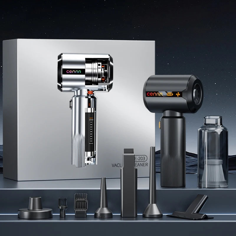 Cenrr novo aspirador de pó para carro, 7500mah, casa, forte sucção, poderoso portátil, presente, lâmpada de exibição de poeira, pistola de ar