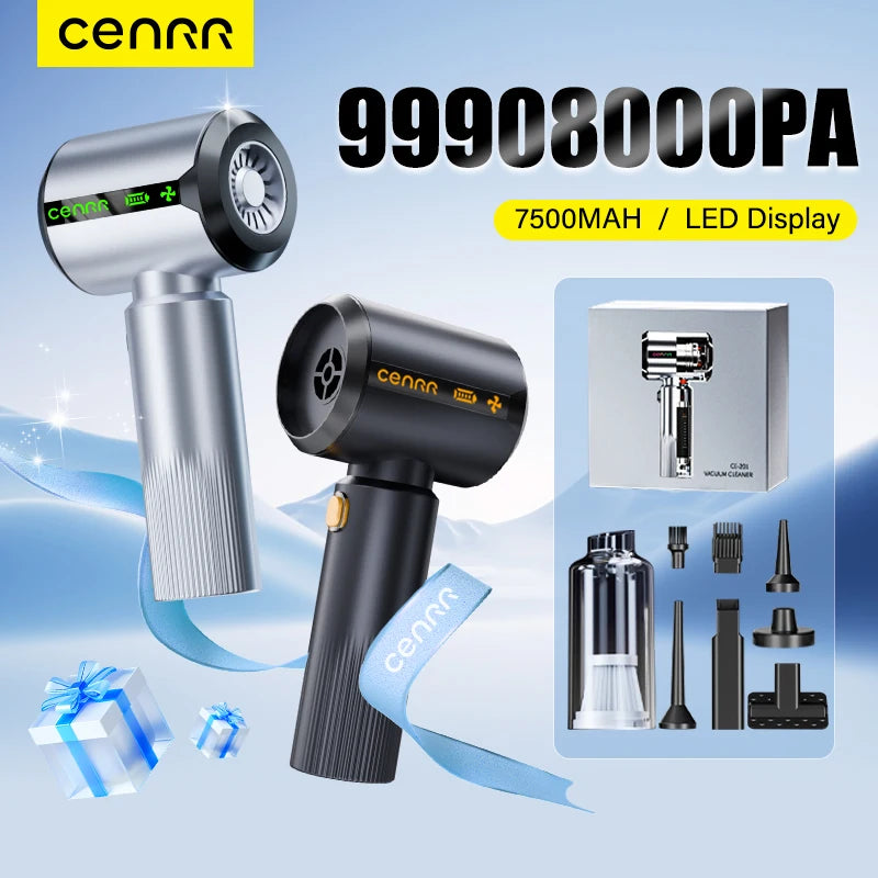 Cenrr novo aspirador de pó para carro, 7500mah, casa, forte sucção, poderoso portátil, presente, lâmpada de exibição de poeira, pistola de ar