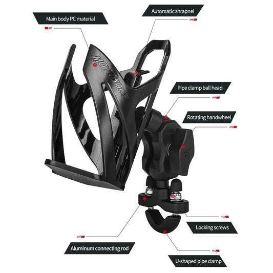 Motowolf motocicleta equitação ao ar livre espelho guiador garrafa de água suporte copo universal ajustável suporte copo beber