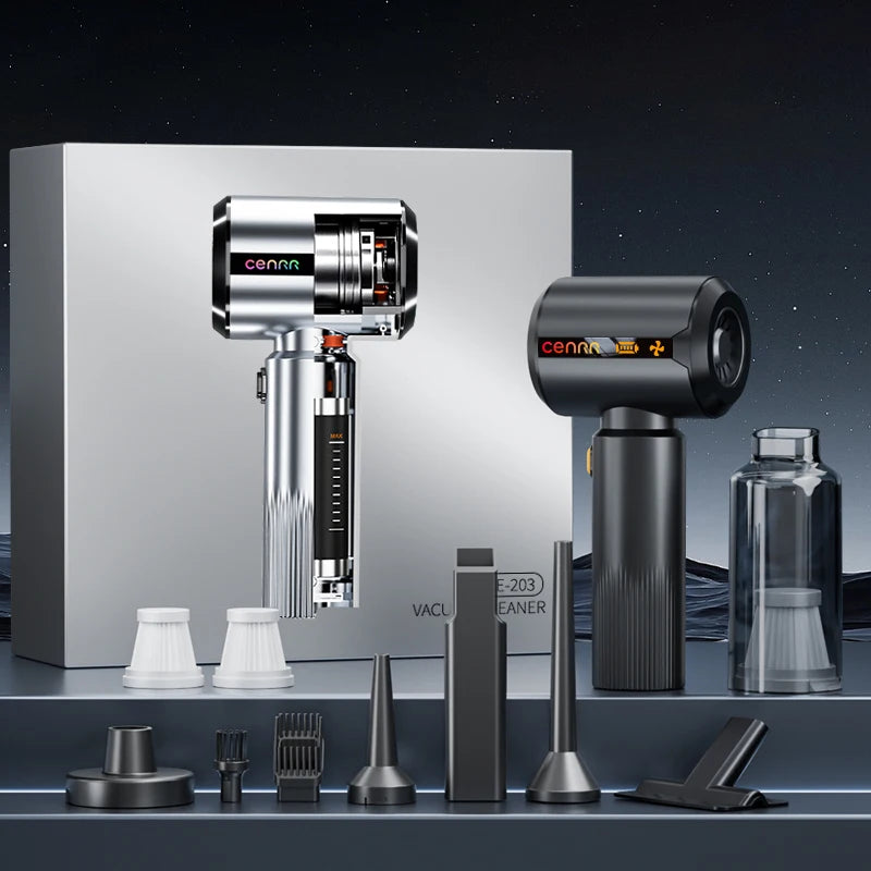 Cenrr novo aspirador de pó para carro, 7500mah, casa, forte sucção, poderoso portátil, presente, lâmpada de exibição de poeira, pistola de ar